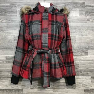 Eckored Red and Black Hooded Coat
